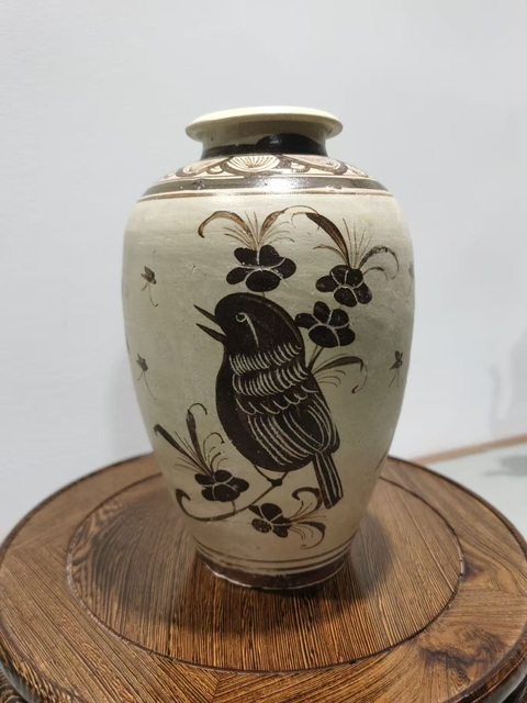 古玩陶瓷吉州窯彩繪畫鳥瓶真品鑒賞圖
