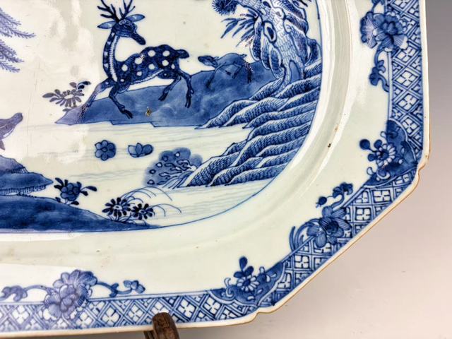 古玩陶瓷清乾隆·青花松鹿牛圖大盤真品鑒賞圖