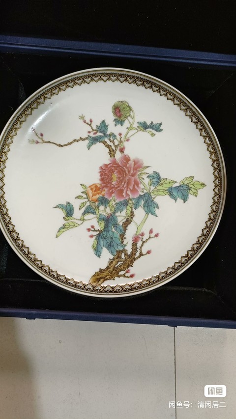 古玩陶瓷粉彩花卉掛盤真品鑒賞圖