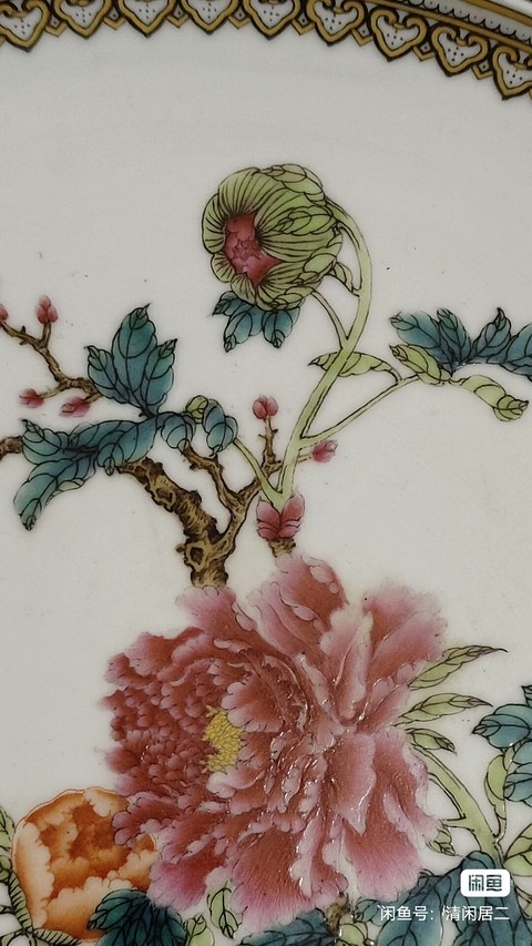 古玩陶瓷粉彩花卉掛盤真品鑒賞圖