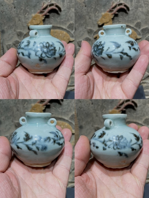 古玩陶瓷青花花卉紋雙系罐真品鑒賞圖