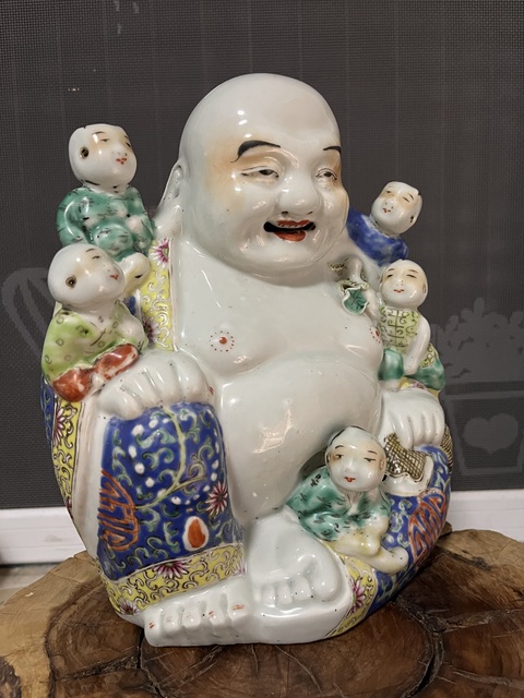 古玩陶瓷民國·粉彩五子登科彌勒佛坐像 真品鑒賞圖