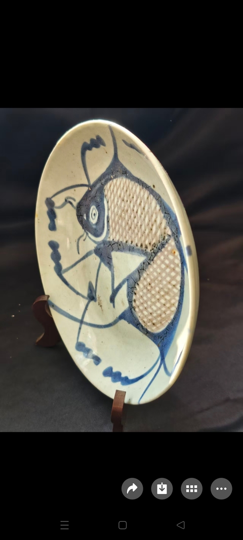 古玩陶瓷青花魚盤拍賣，當前價格200元