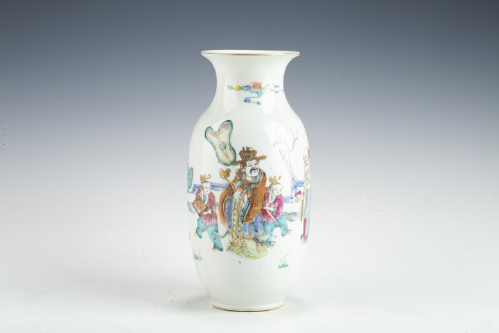 古玩陶瓷清晚·粉彩福祿壽三星人物紋瓶真品鑒賞圖