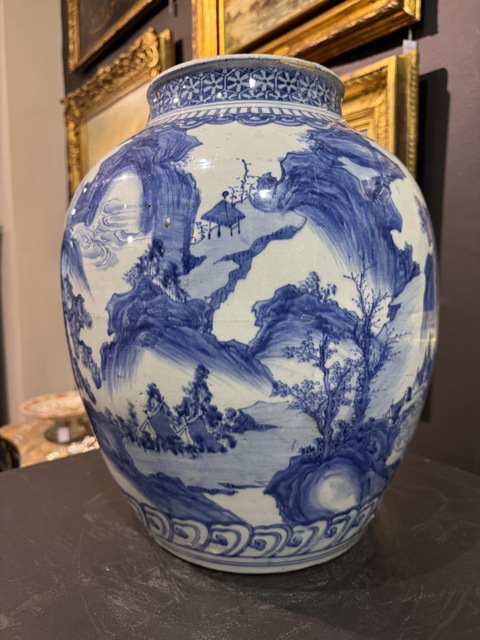 古玩陶瓷山水紋青花罐真品鑒賞圖