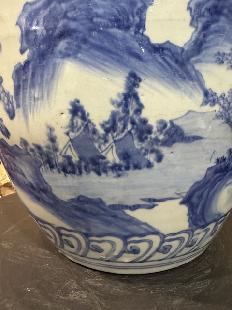 古玩陶瓷山水紋青花罐真品鑒賞圖