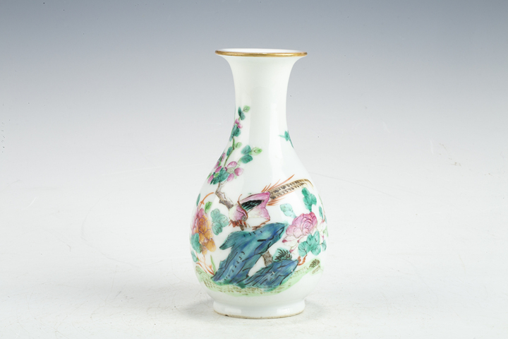 古玩陶瓷清晚·粉彩錦雞牡丹紋玉壺春瓶拍賣，當(dāng)前價(jià)格688元