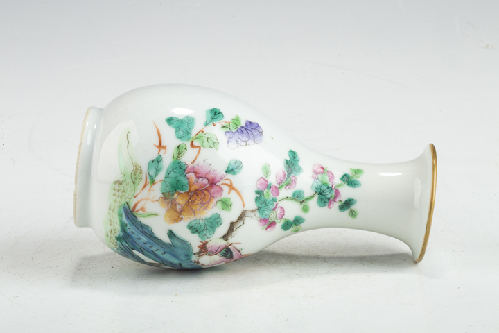 古玩陶瓷清晚·粉彩錦雞牡丹紋玉壺春瓶拍賣，當(dāng)前價(jià)格688元