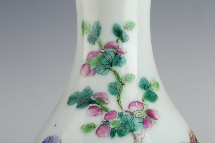 古玩陶瓷清晚·粉彩錦雞牡丹紋玉壺春瓶拍賣，當(dāng)前價(jià)格688元