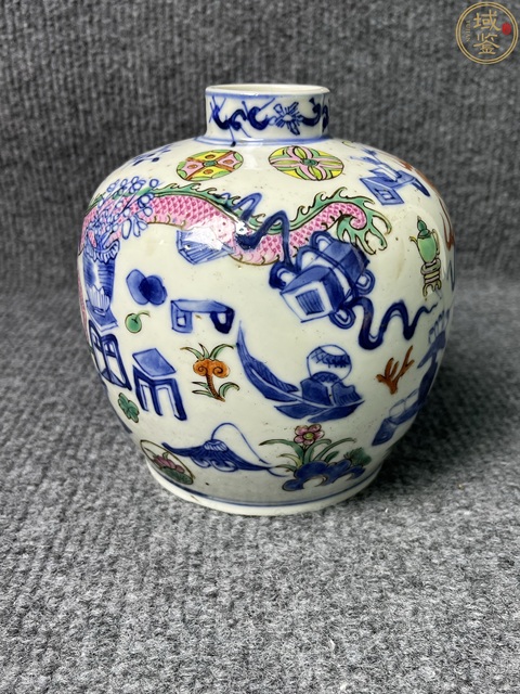古玩陶瓷清晚·青花粉彩博古龍紋罐 真品鑒賞圖