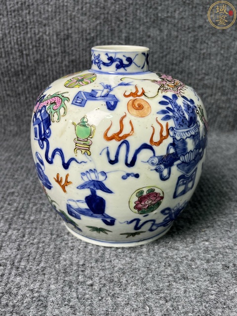 古玩陶瓷清晚·青花粉彩博古龍紋罐 真品鑒賞圖