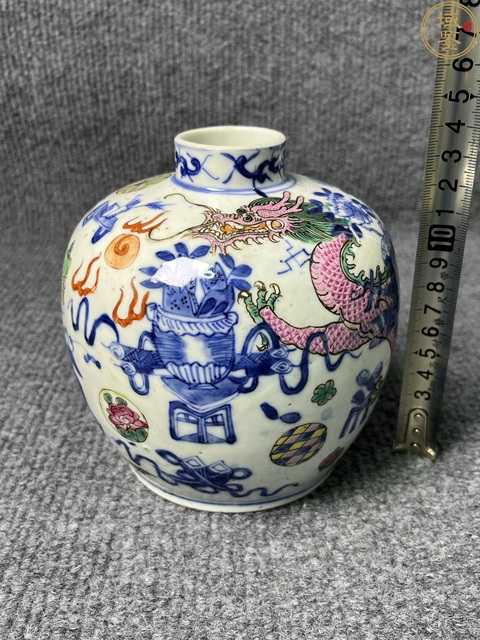 古玩陶瓷清晚·青花粉彩博古龍紋罐 真品鑒賞圖