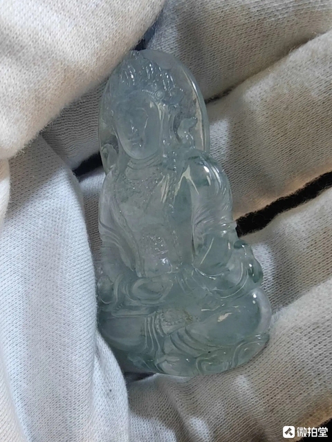 古玩玉器天然翡翠觀音掛件真品鑒賞圖