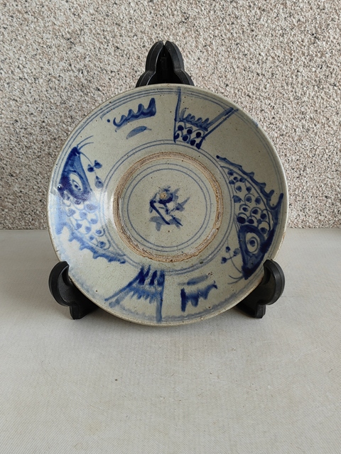 古玩陶瓷清中期魚紋青花盤拍賣，當(dāng)前價(jià)格580元