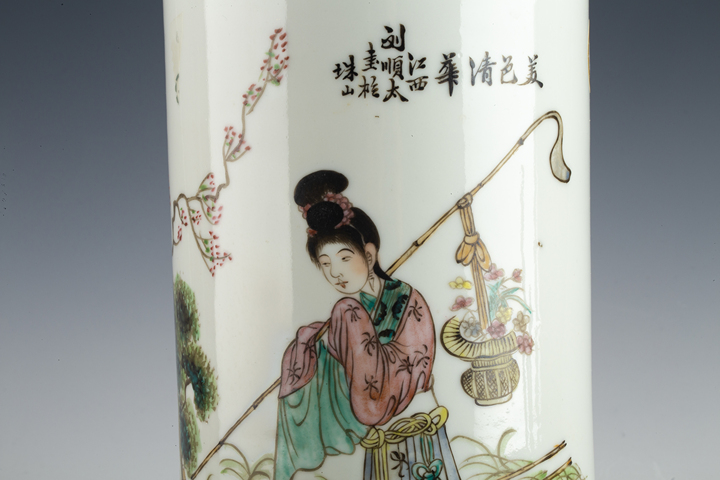 古玩陶瓷民國·粉彩黛玉葬花紋帽筒拍賣，當前價格1520元