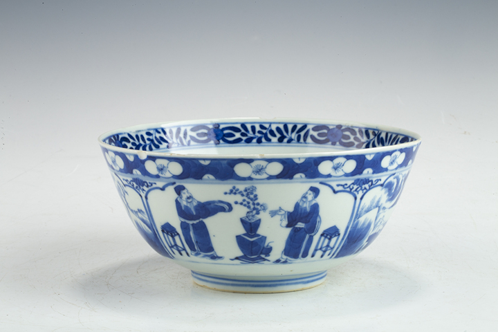 古玩陶瓷清晚·青花開窗四愛圖碗拍賣，當前價格564元