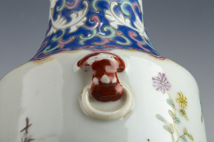 古玩陶瓷民國·粉彩三娘教子紋輔首瓶真品鑒賞圖