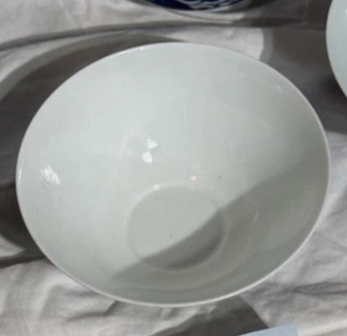 古玩陶瓷日本明治藍釉開光詩文斗笠碗真品鑒賞圖