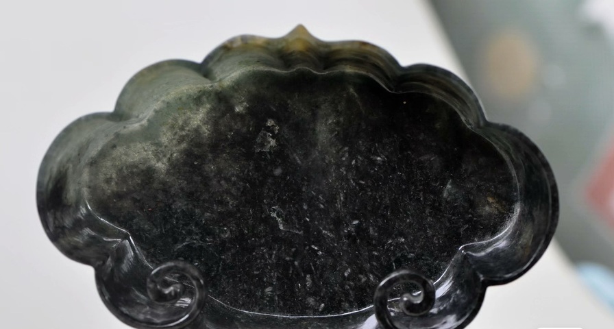 古玩玉器天然翡翠海棠洗真品鑒賞圖