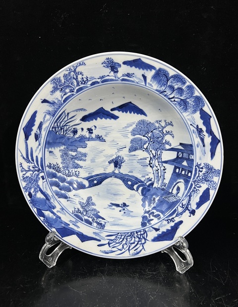 古玩陶瓷青花漁樵耕讀折腰盤拍賣，當前價格3500元