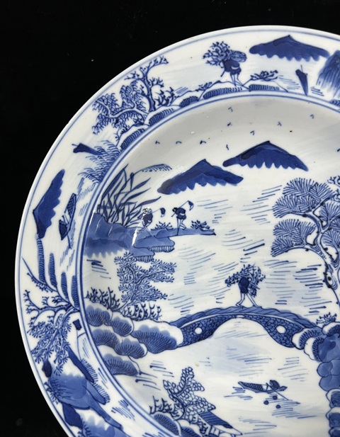 古玩陶瓷青花漁樵耕讀折腰盤拍賣，當前價格3500元