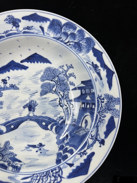 古玩陶瓷青花漁樵耕讀折腰盤拍賣，當前價格3500元