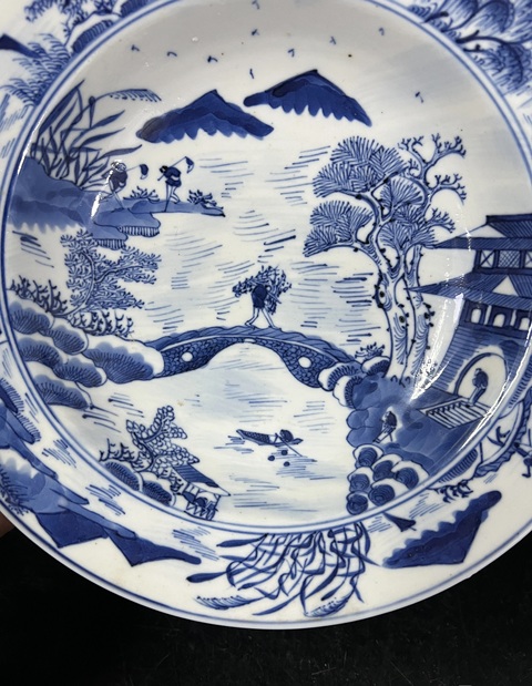 古玩陶瓷青花漁樵耕讀折腰盤拍賣，當前價格3500元