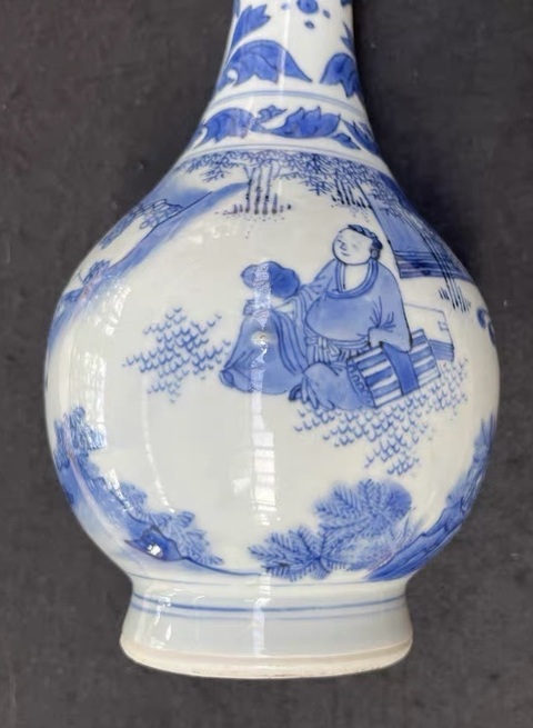 古玩陶瓷明崇禎 青花人物紋膽瓶真品鑒賞圖