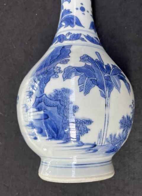 古玩陶瓷明崇禎 青花人物紋膽瓶真品鑒賞圖