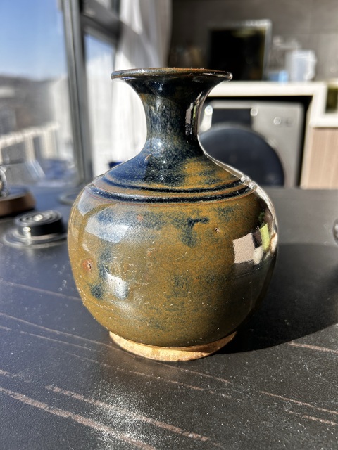 古玩陶瓷磁州窯紫金釉弦紋瓶真品鑒賞圖