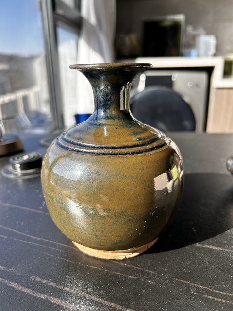 古玩陶瓷磁州窯紫金釉弦紋瓶真品鑒賞圖