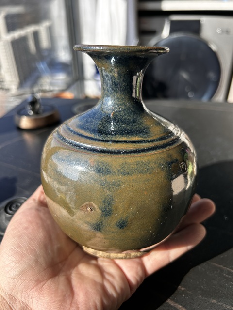 古玩陶瓷磁州窯紫金釉弦紋瓶真品鑒賞圖