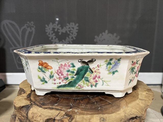 古玩陶瓷粉彩花鳥紋水仙盆拍賣，當前價格3999元