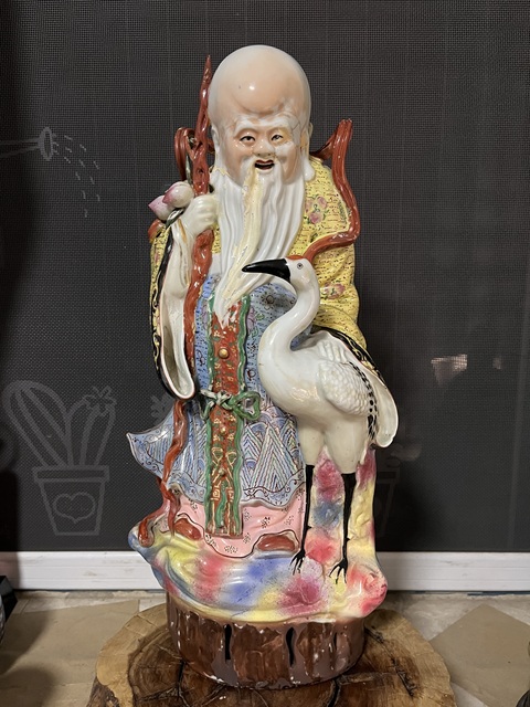 古玩陶瓷粉彩壽星人物大瓷塑拍賣，當前價格788元