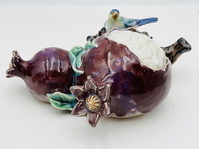 古玩陶瓷仿生瓷石榴花鳥擺件真品鑒賞圖