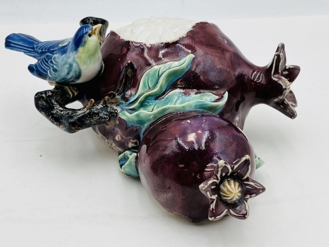 古玩陶瓷仿生瓷石榴花鳥擺件真品鑒賞圖
