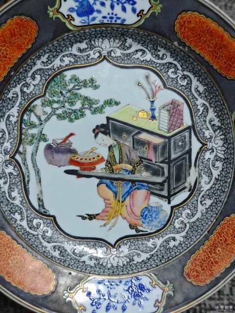古玩陶瓷仕女奏樂盤真品鑒賞圖