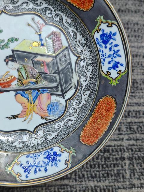 古玩陶瓷仕女奏樂盤真品鑒賞圖