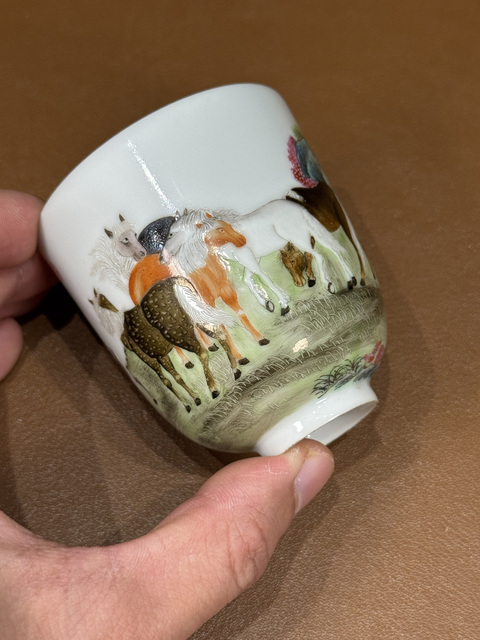古玩陶瓷民國 仿琺瑯彩馬紋杯真品鑒賞圖