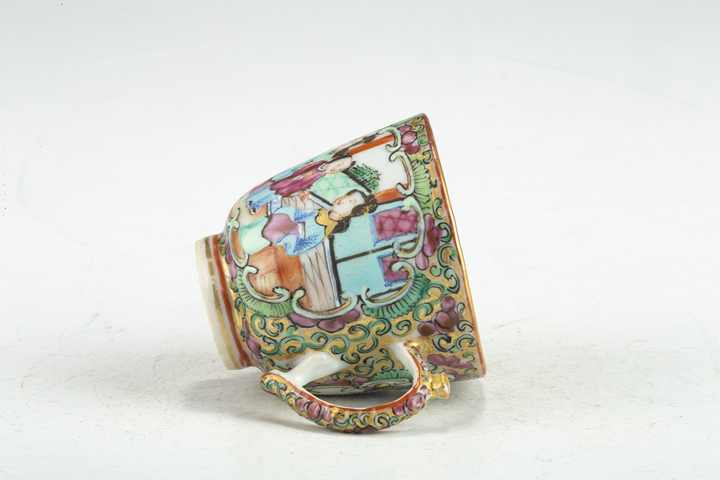 古玩陶瓷清晚·廣彩開窗人物花鳥紋杯碟一套真品鑒賞圖