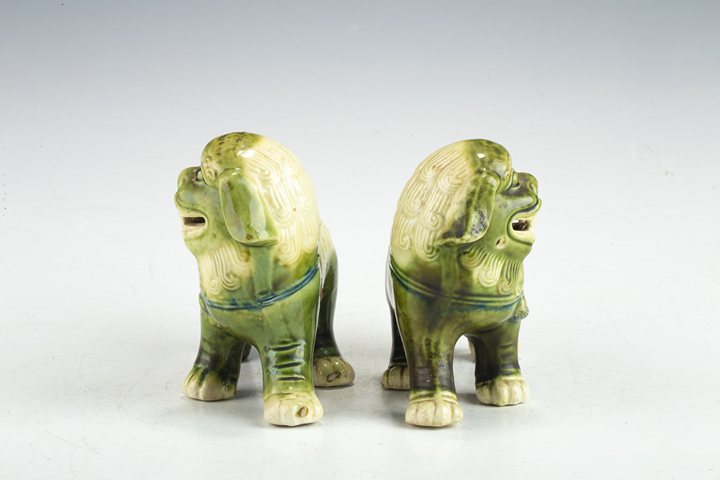古玩陶瓷創匯·綠釉獅子擺件一對拍賣，當前價格188元