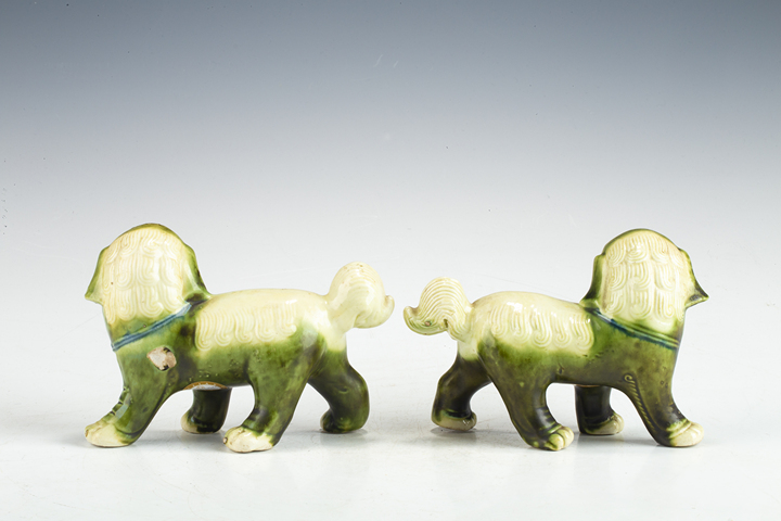 古玩陶瓷創匯·綠釉獅子擺件一對拍賣，當前價格188元