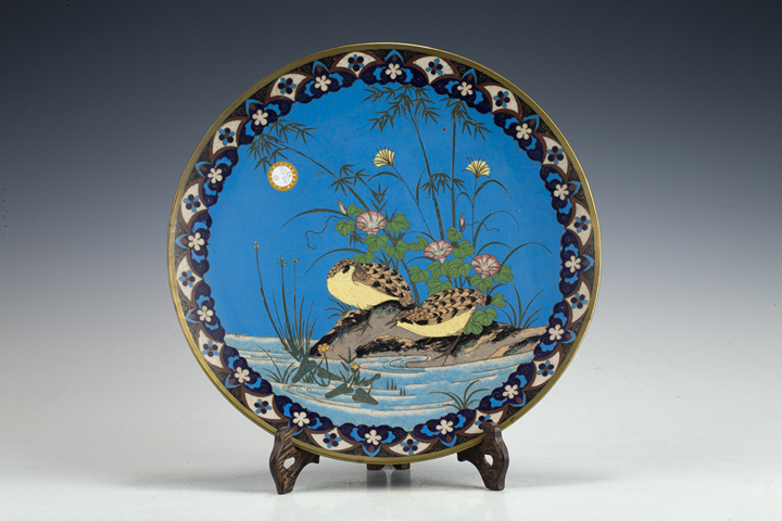 古玩銅器清·銅胎掐絲琺瑯花鳥紋盤真品鑒賞圖