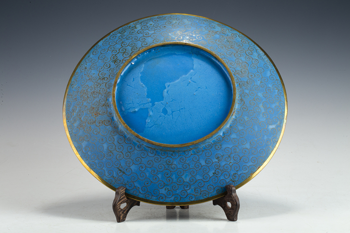 古玩銅器清·銅胎掐絲琺瑯花鳥紋盤真品鑒賞圖