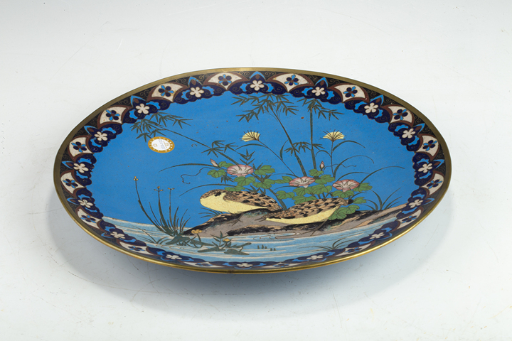 古玩銅器清·銅胎掐絲琺瑯花鳥紋盤真品鑒賞圖