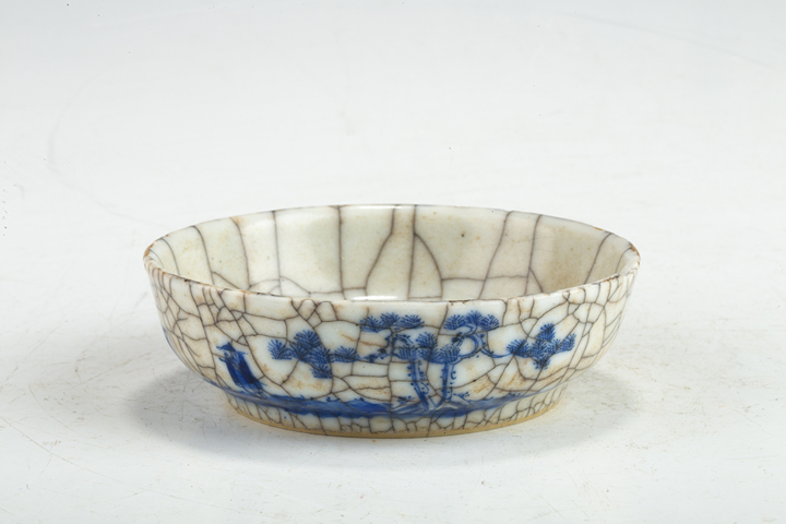 古玩陶瓷清中·哥釉青花人事故事詩文洗真品鑒賞圖