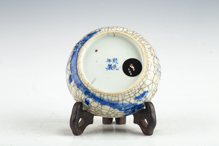 古玩陶瓷清中·哥釉青花人事故事詩文洗真品鑒賞圖