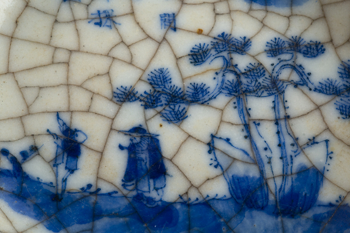 古玩陶瓷清中·哥釉青花人事故事詩文洗真品鑒賞圖