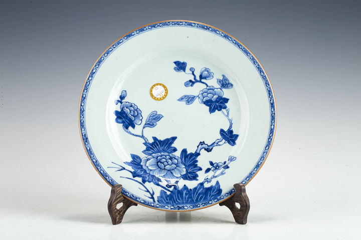 古玩陶瓷清中·青花花卉紋折沿盤拍賣，當前價格413元