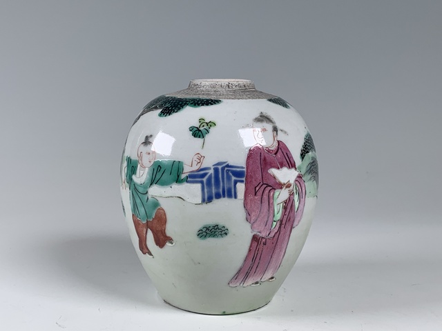 古玩陶瓷清中期·粉彩人物故事紋罐拍賣，當前價格5878元